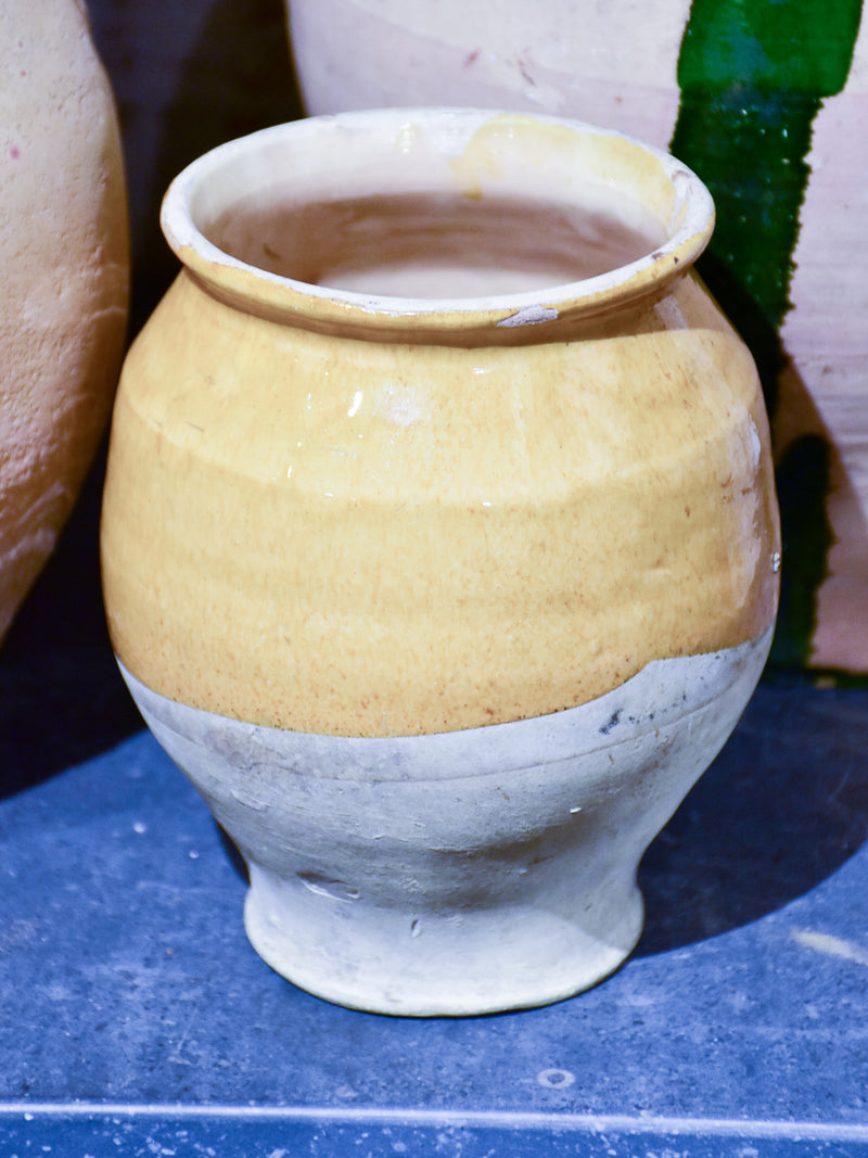 Antique French confit pot with yellow glaze