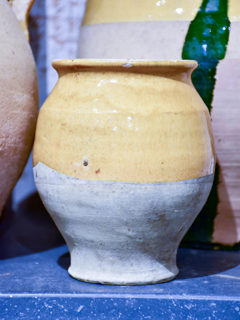 Antique French confit pot with yellow glaze