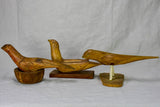 Three antique French primitive wooden sculptures of birds