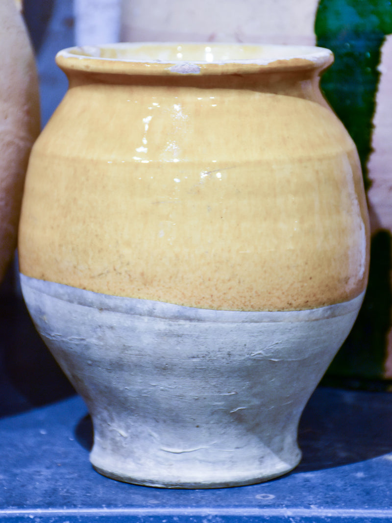 Antique French confit pot with yellow glaze