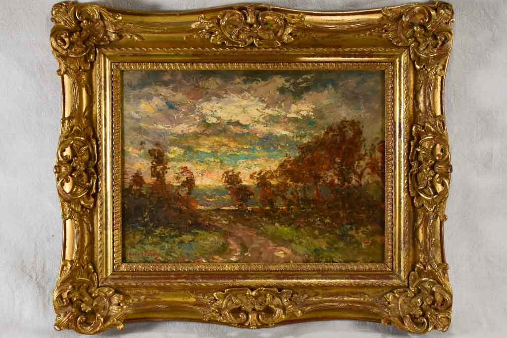 Late 19th century Bernard Tauty landscape in stunning gilt frame - oil on card 24" x 28¾"