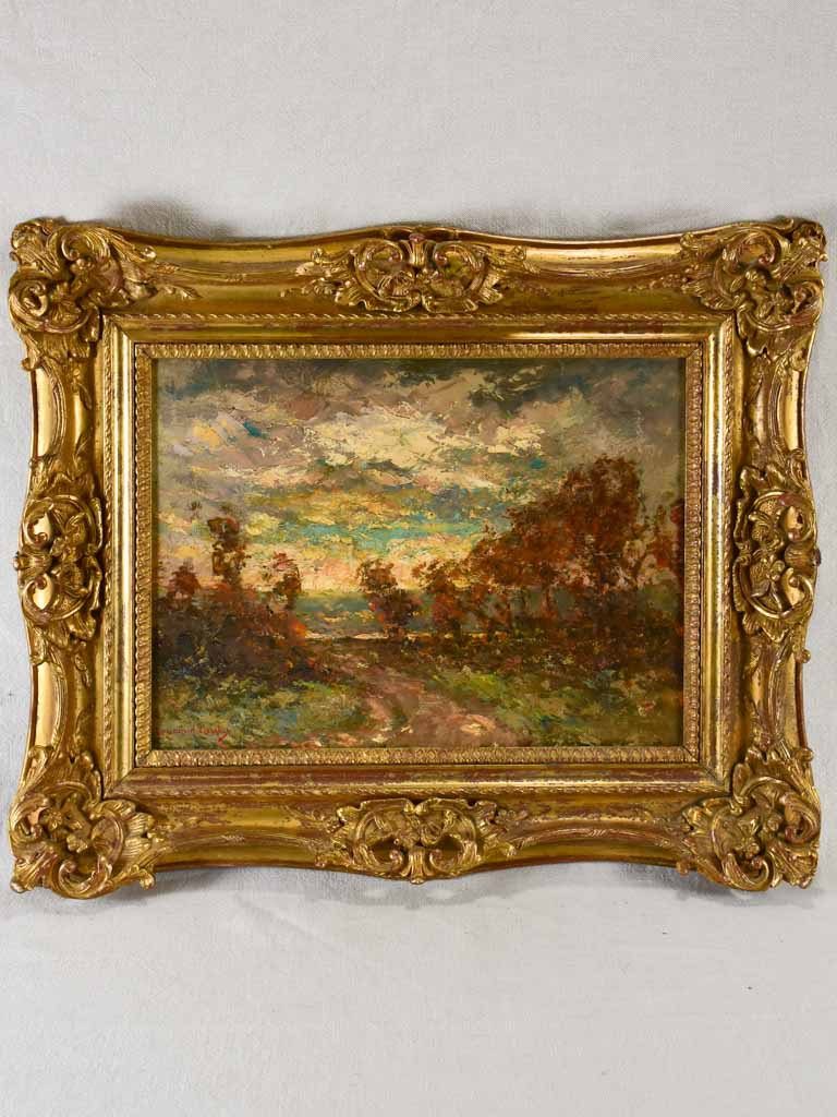 Late 19th century Bernard Tauty landscape in stunning gilt frame - oil on card 24" x 28¾"