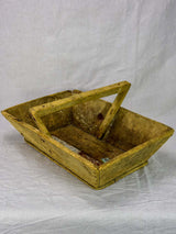 Rustic antique French harvest basket with square handle 15¾" x 20"