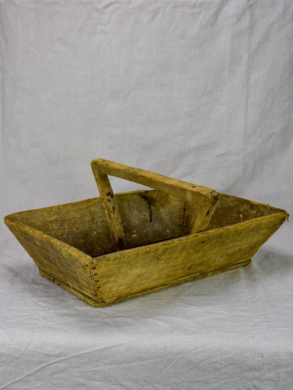 Rustic antique French harvest basket with square handle 15¾" x 20"