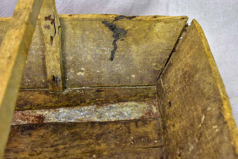 Rustic antique French harvest basket with square handle 15¾" x 20"