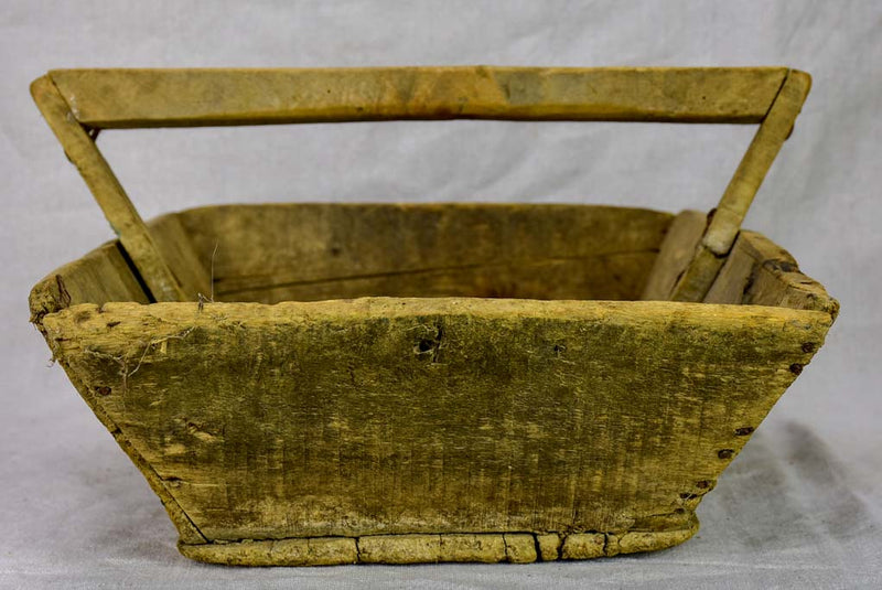 Rustic antique French harvest basket with square handle 15¾" x 20"