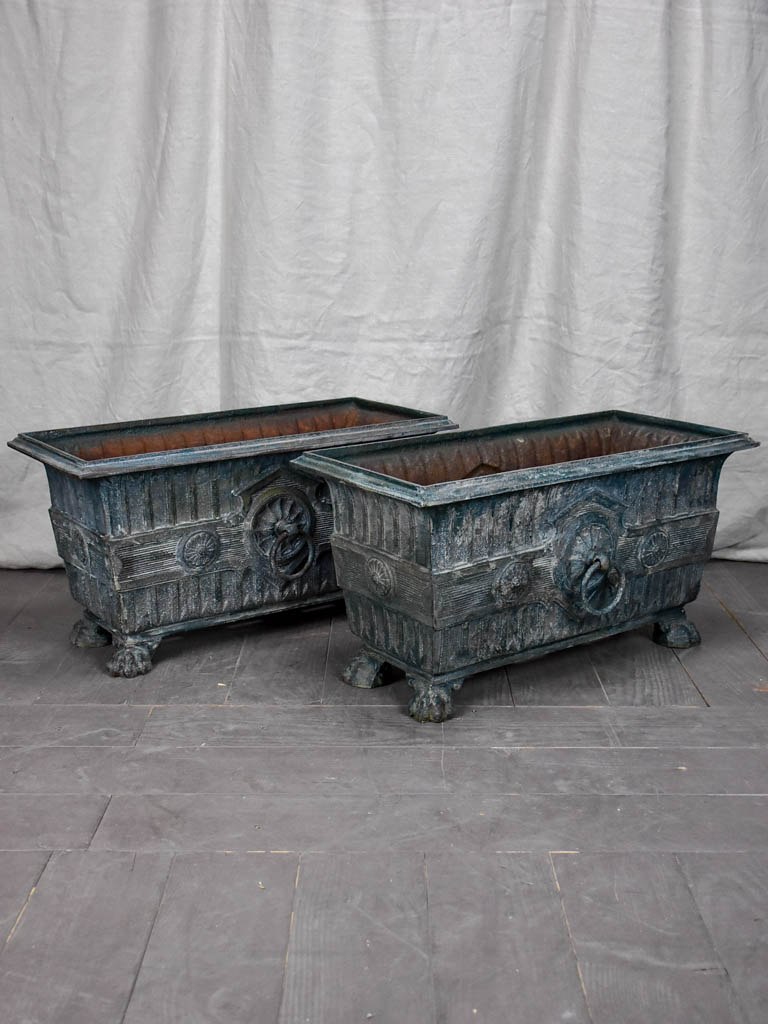 Pair of Rectangular French Directoire garden planters - cast iron