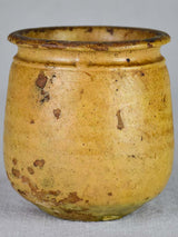 Small antique French honey pot with yellow glaze 4"