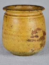 Small antique French honey pot with yellow glaze 4"