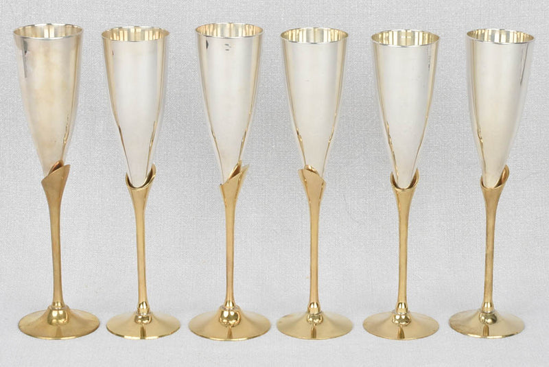 Champagne flutes, silver-plate (6 w/original box)