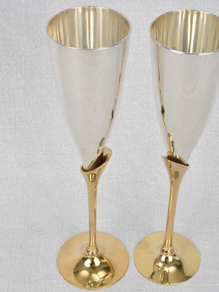 Champagne flutes, silver-plate (6 w/original box)