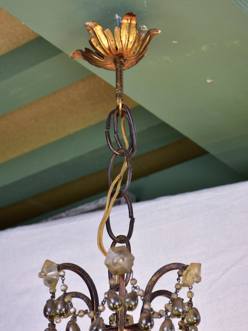 Antique Italian chandelier with glass pendants
