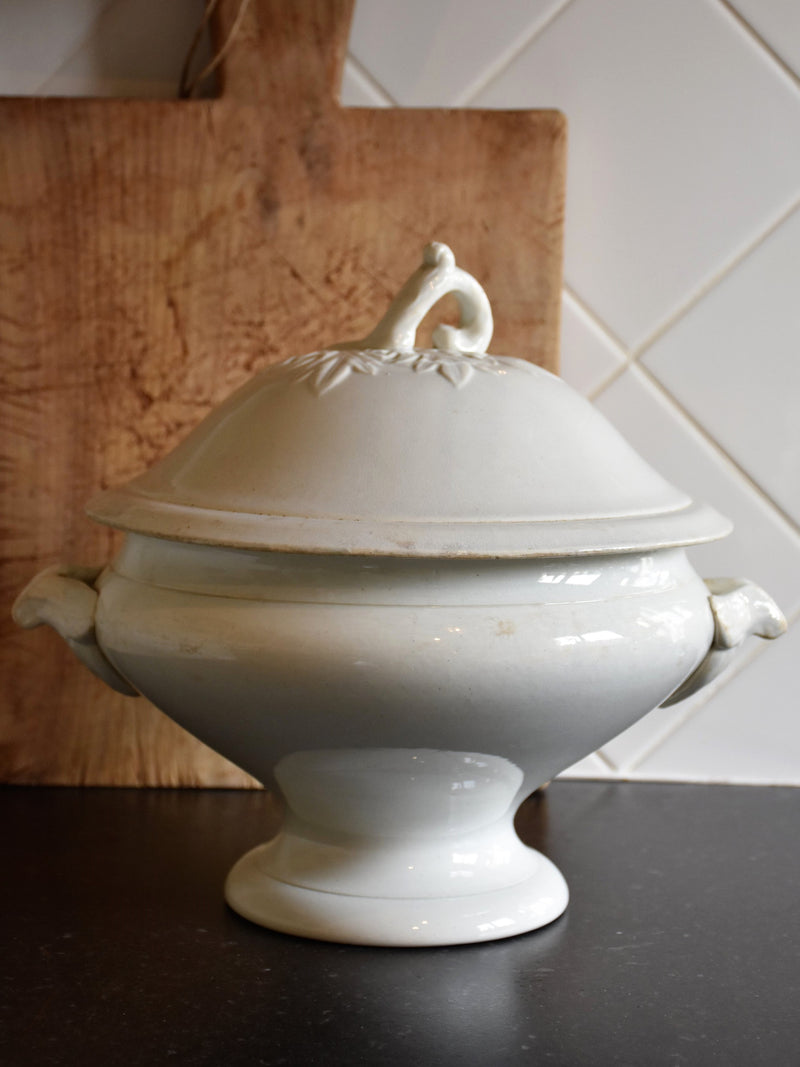 French white ironstone soup tureen with artichoke leaf lid