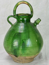 Antique French water cruche with green glaze 15¾"