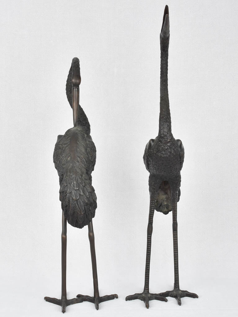 2 vintage bronze sculptures of herons 33½"