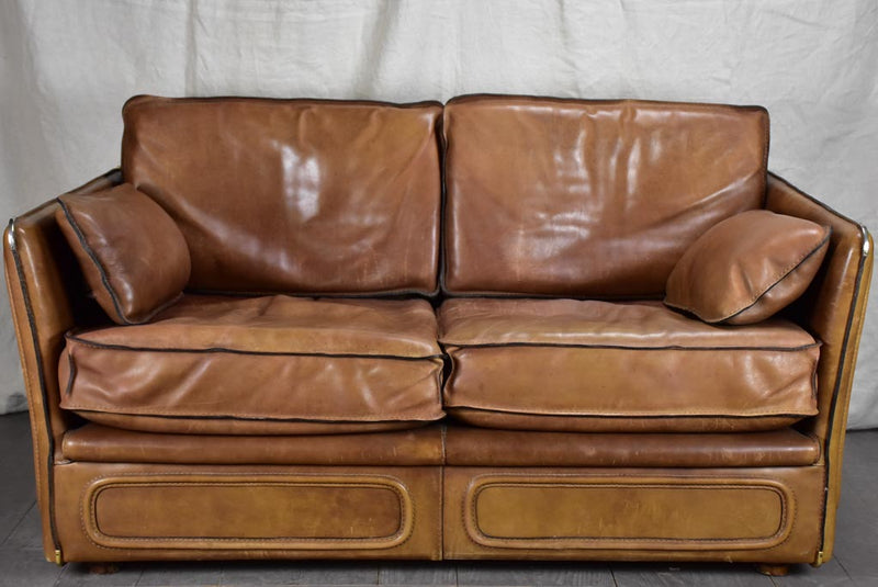 French mid century leather Roche Bobois sofa