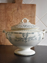 Ironstone soup tureen with blue pattern - 1900's