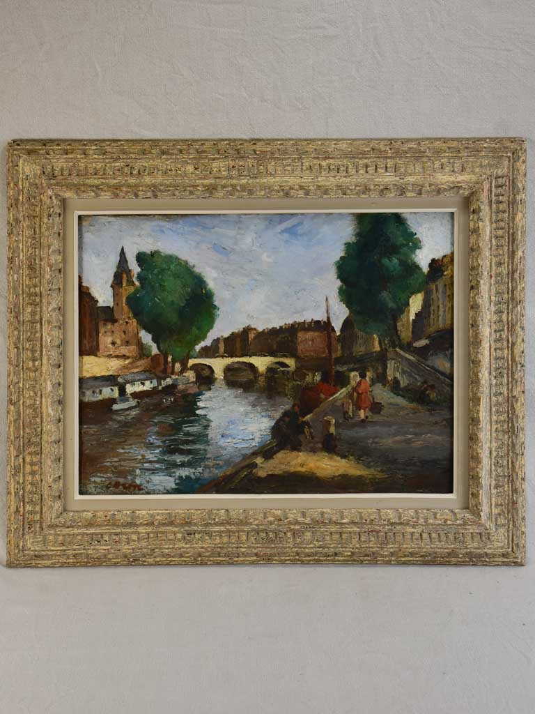 River in Paris by César Bron (1895 - ?) - oil on canvas 1929 - 26¾" x 32¼"