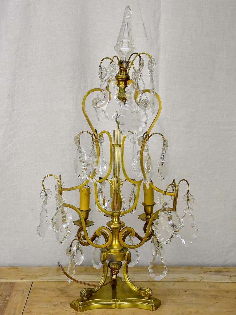 1940's French bronze and crystal table lamp