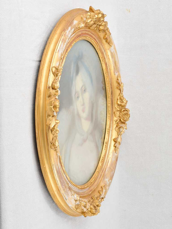 Antique pastel portrait in gilded frame