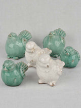 Collection of six blue and white ceramic birds