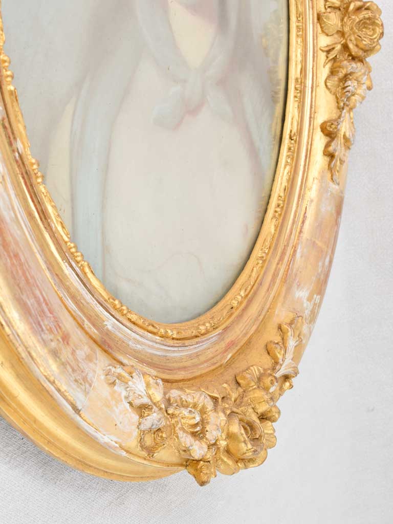 Antiqued pastel portrait in gilded frame