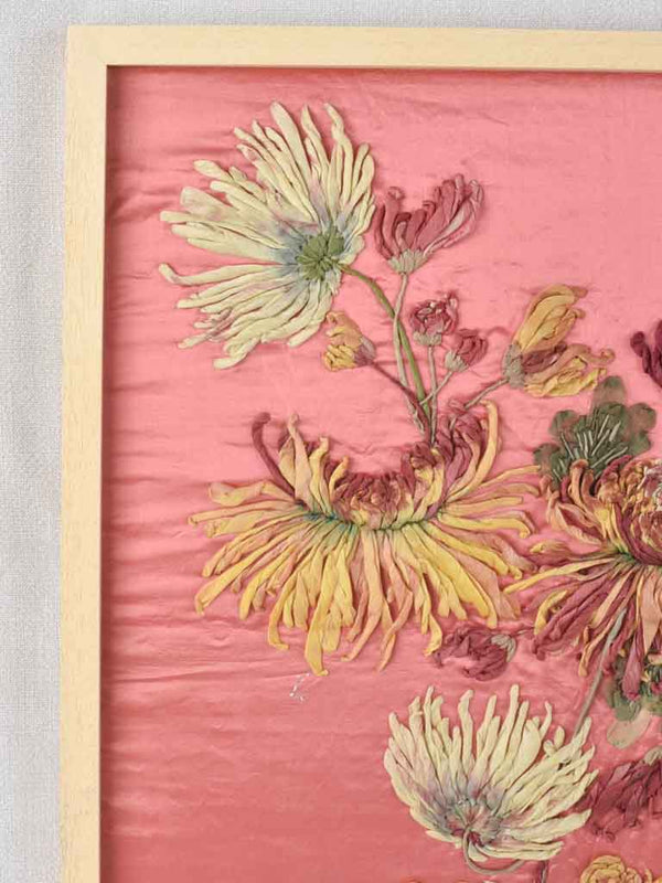 1920s colorful chrysanthemum silk tapestry still-life