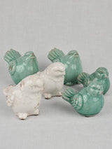 Collection of six blue and white ceramic birds