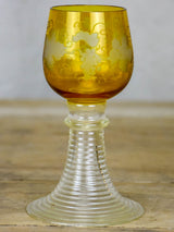Six white wine glasses from Alsace with engraved decoration and broad ribbed bases