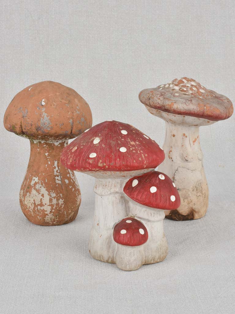 Collection of 3 clay mushroom sculptures 6"