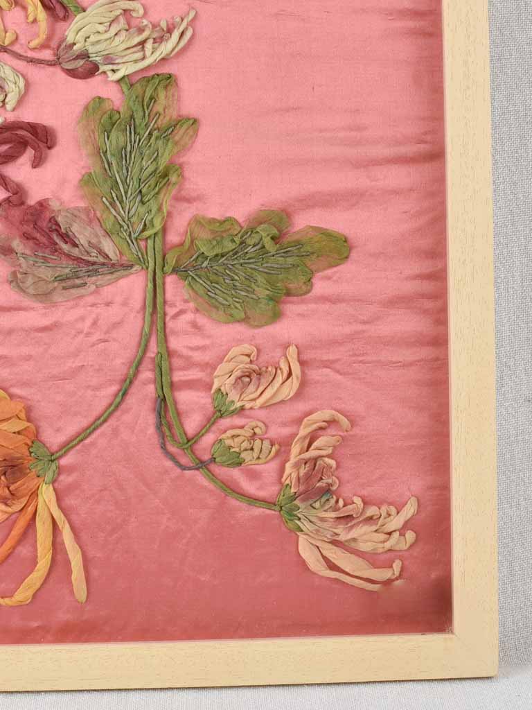 Vintage styled pink silk chrysanthemum tapestry
