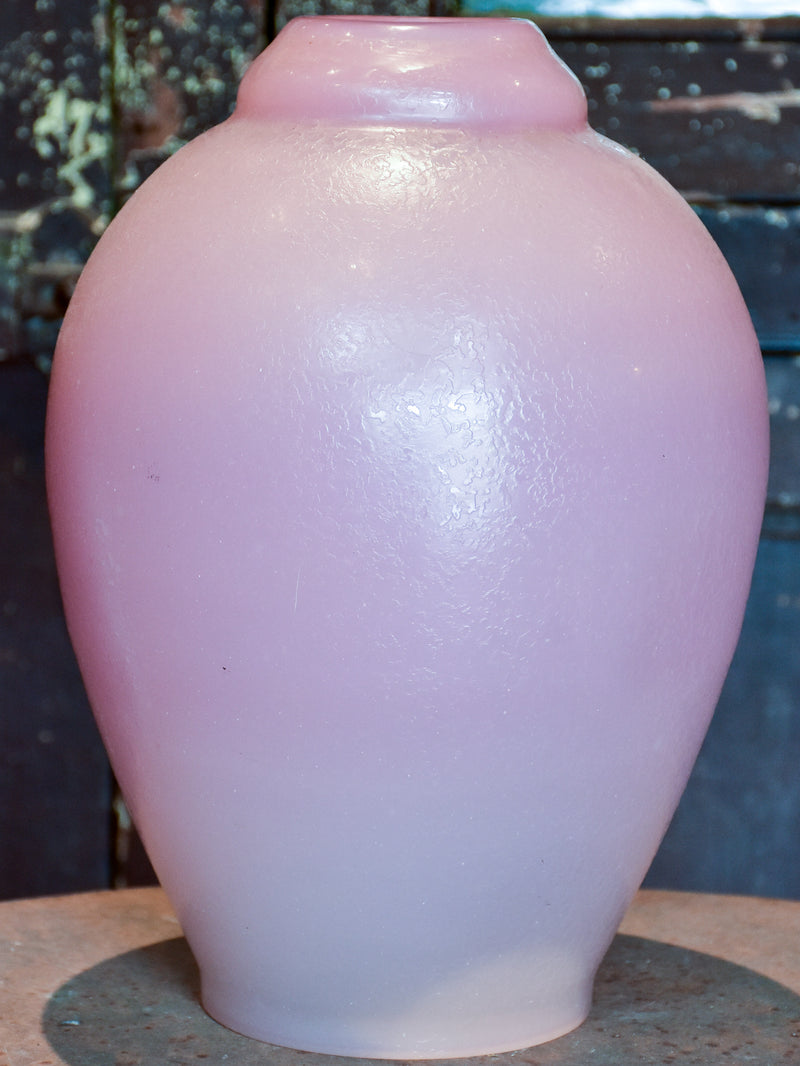 Large pink glass mid-century vase