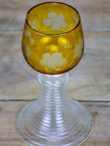 Six white wine glasses from Alsace with engraved decoration and broad ribbed bases