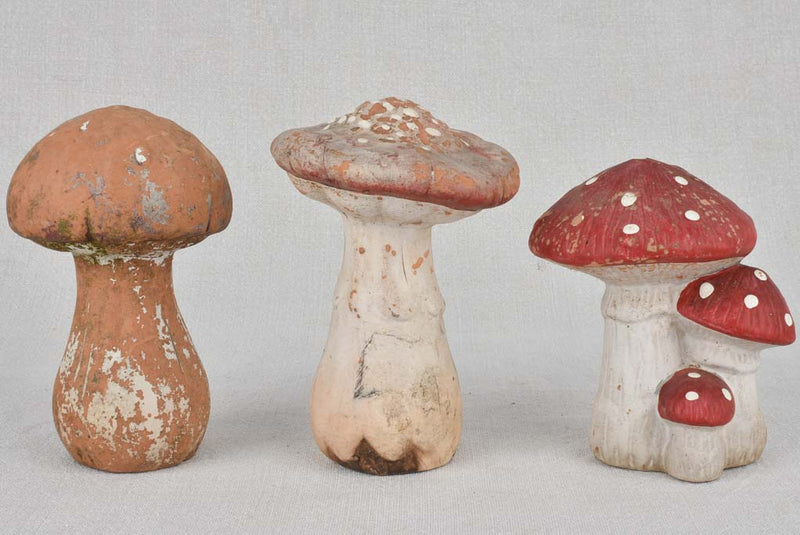 Collection of 3 clay mushroom sculptures 6"