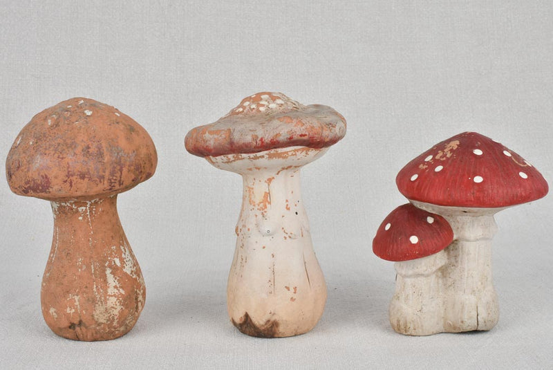 Collection of 3 clay mushroom sculptures 6"