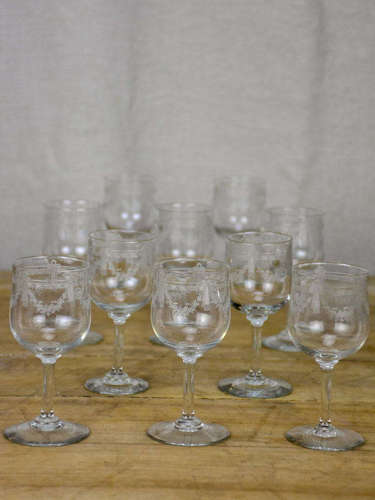 8 early 20th Century Louis XVI style wine glasses