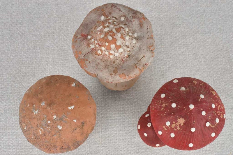 Collection of 3 clay mushroom sculptures 6"