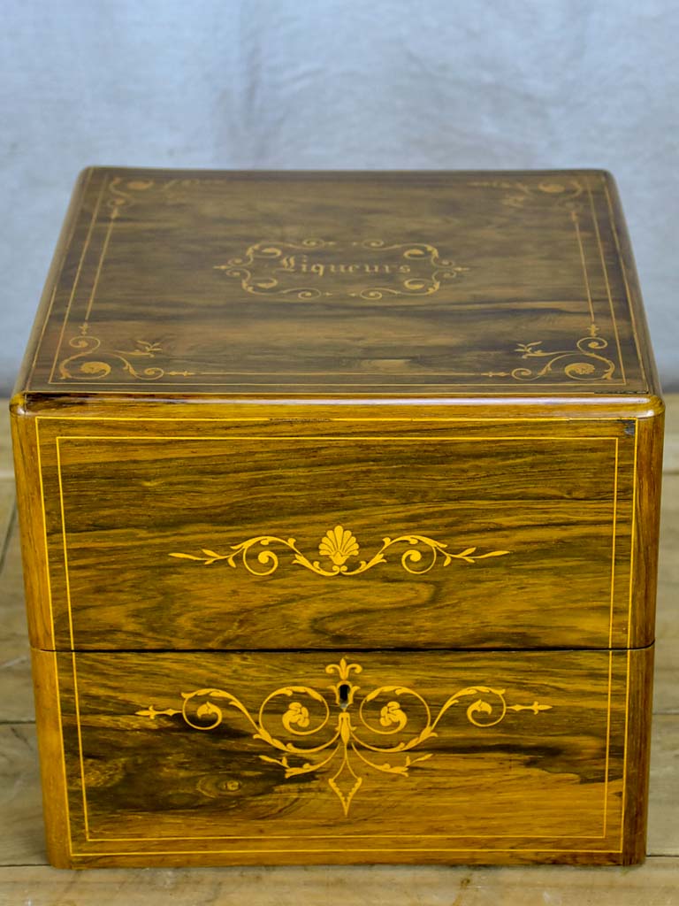 Antique French liquer box with four bottles and nine glasses