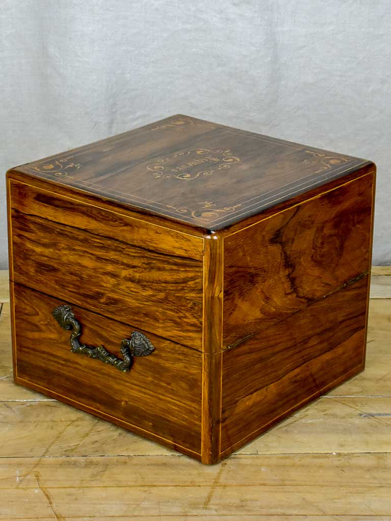 Antique French liquer box with four bottles and nine glasses