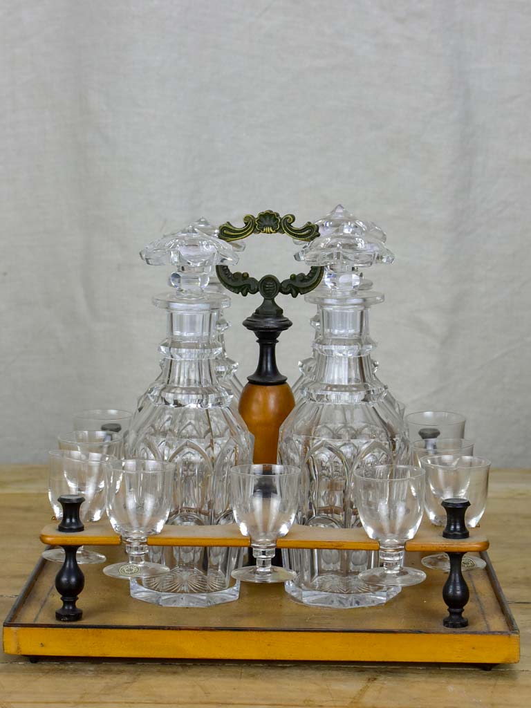 Antique French liquer box with four bottles and nine glasses