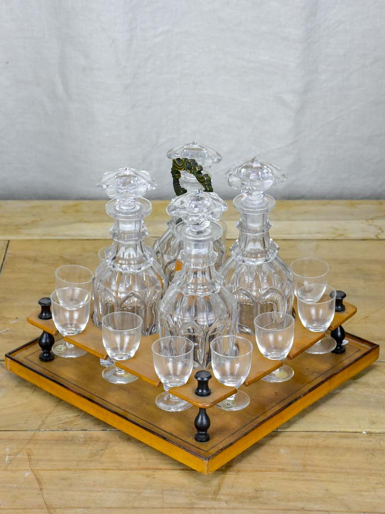 Antique French liquer box with four bottles and nine glasses