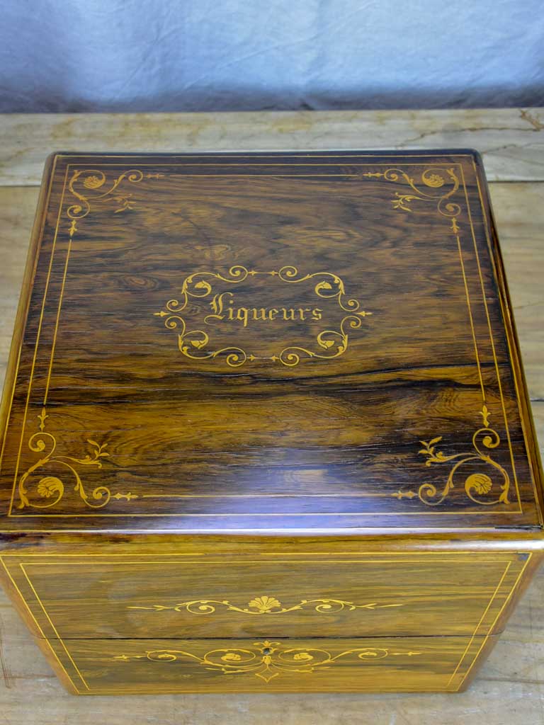 Antique French liquer box with four bottles and nine glasses