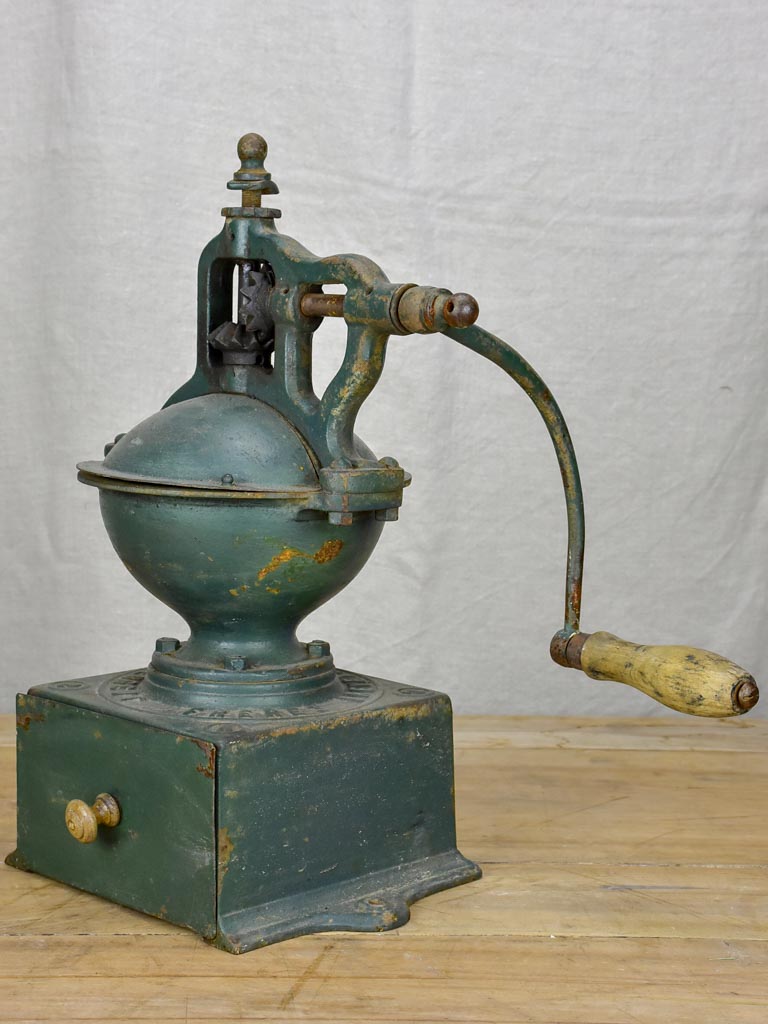 Early 20th Century Peugeot coffee mill - green cast iron
