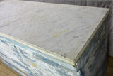 Rare antique French baker's counter with marble top and original patina 63" x 63" x 35½"
