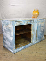 Rare antique French baker's counter with marble top and original patina 63" x 63" x 35½"