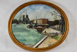Oval medallion Parisian riverbank scene by Charles Réal (1898-1979) - oil on canvas 22½" x 27¼"