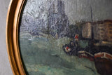 Oval medallion Parisian riverbank scene by Charles Réal (1898-1979) - oil on canvas 22½" x 27¼"
