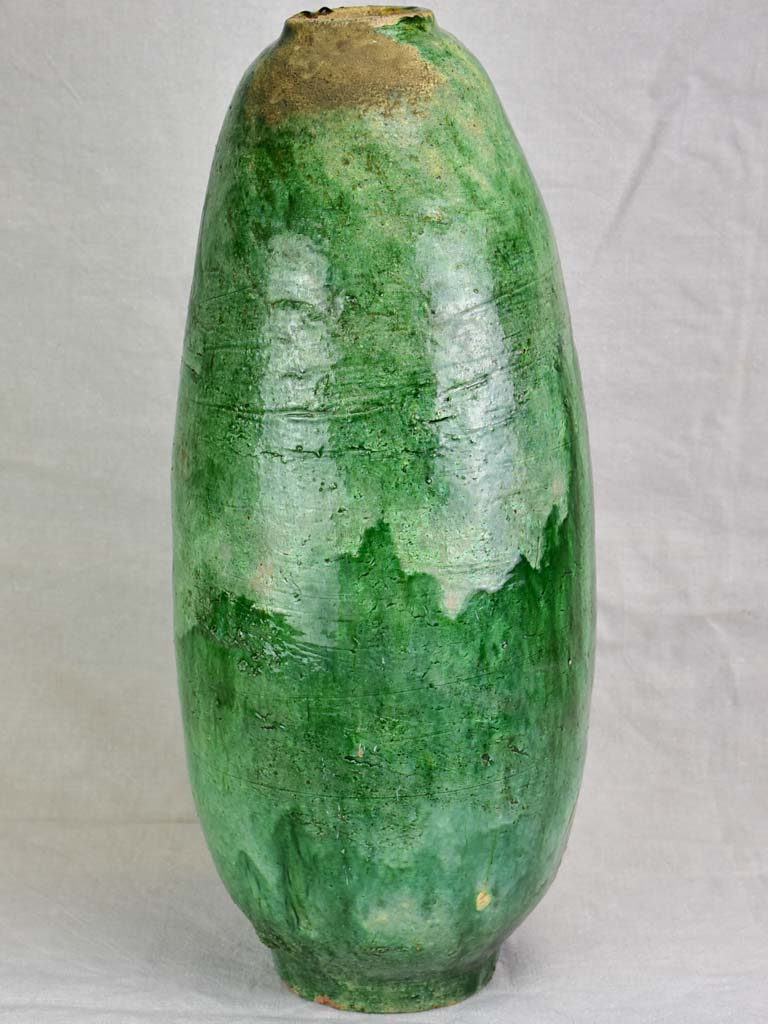 Very large French vintage pot with green glaze 24¾"