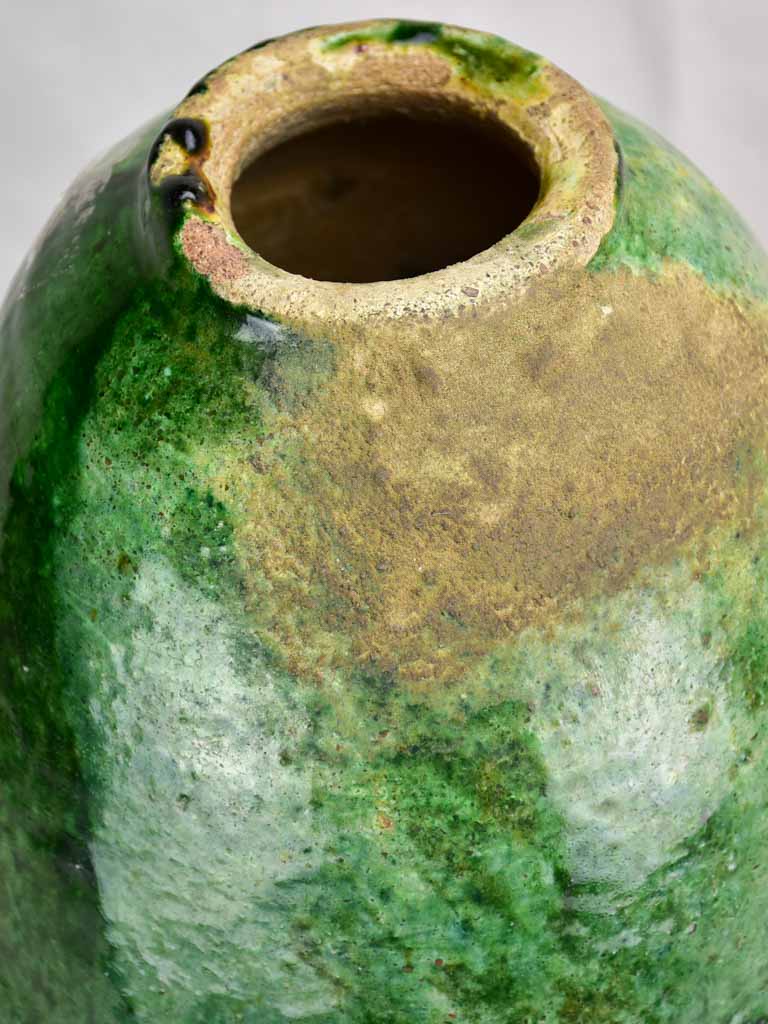 Very large French vintage pot with green glaze 24¾"