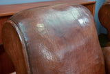 Pair of French leather club chairs with scroll back - pair two